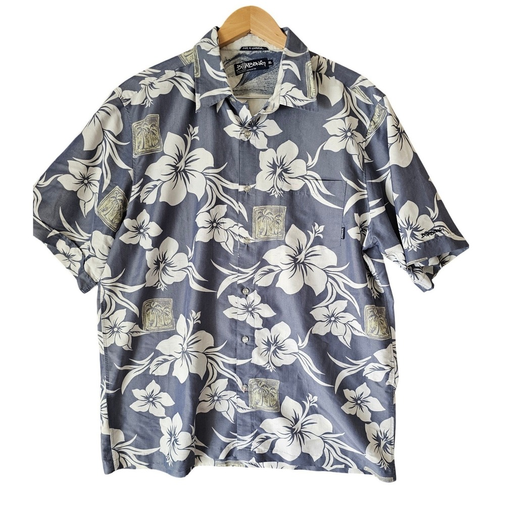 Billabong Men's Size XL Hibiscus Floral Palm Tree Short Sleeve Button Shirt